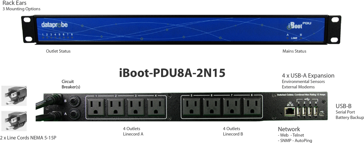 DTPB-IBOOTPDU8A 8 Outlet PUD Dual 15A 2N15 Switched