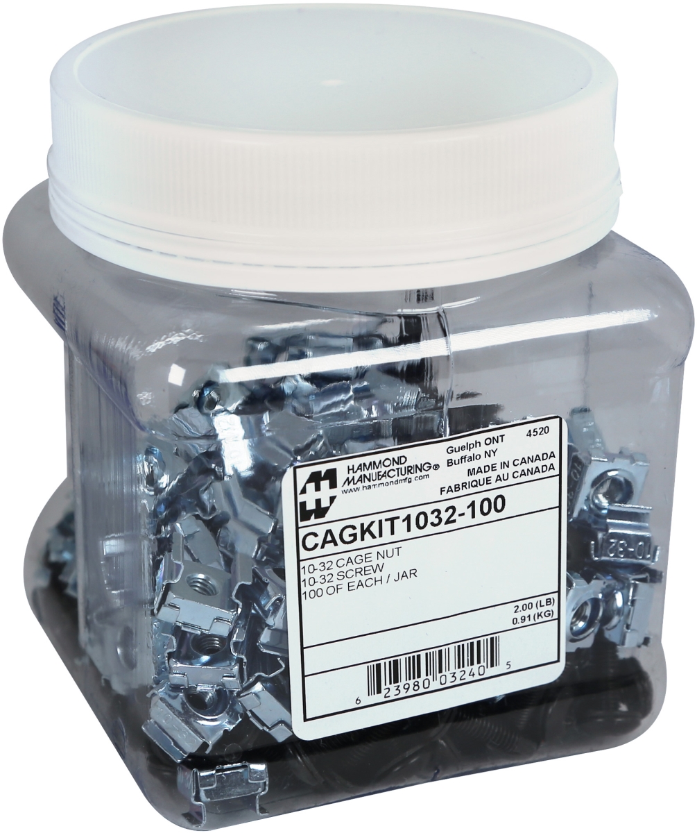 CAGKIT1032-100 10-32 Cage Nuts & Screws for Square Hole Punched Rackrails - Pack of 100
