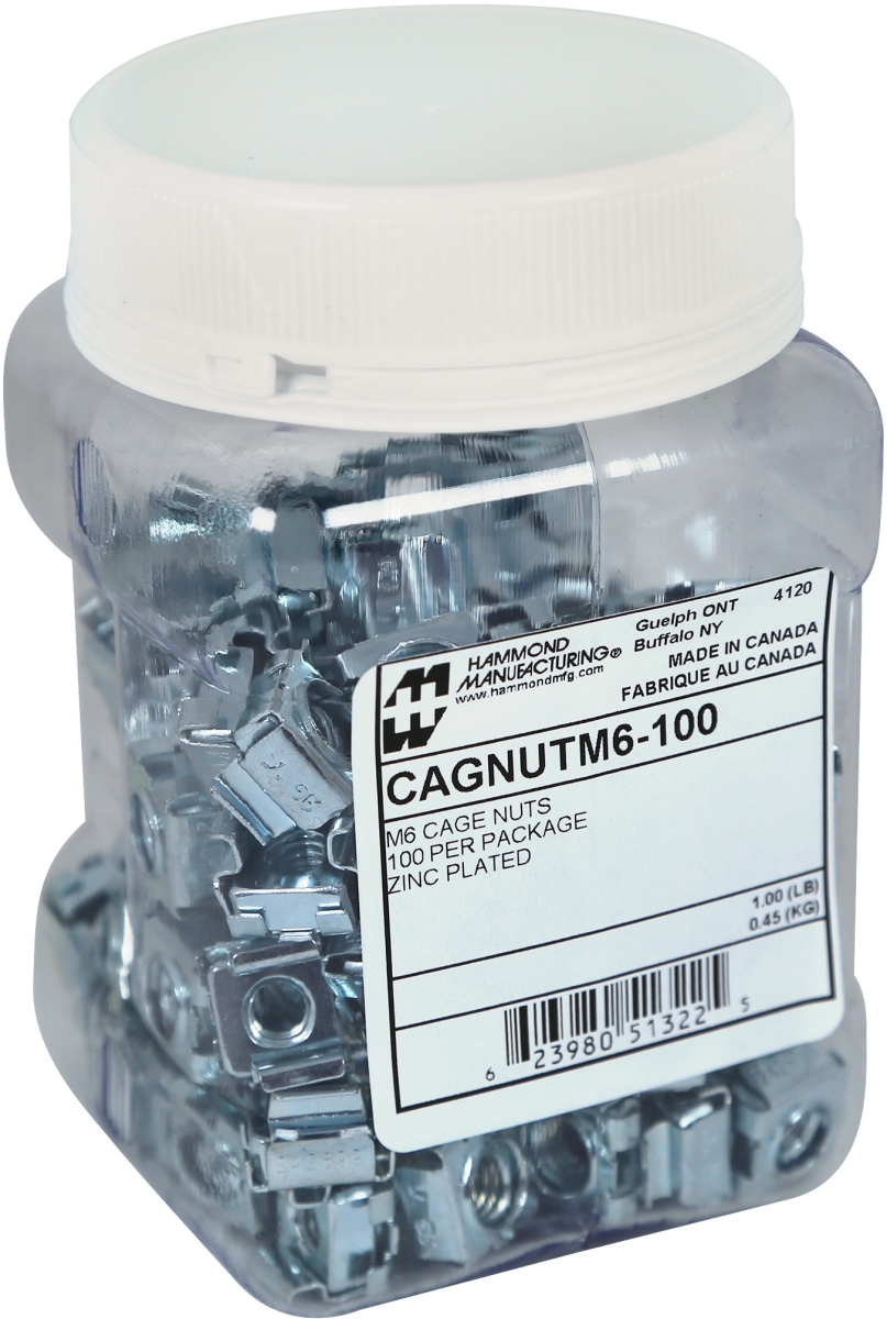 CAGNUTM6-100 Rear Loading M6 Cage Nuts for Plastic Jar - Pack of 100