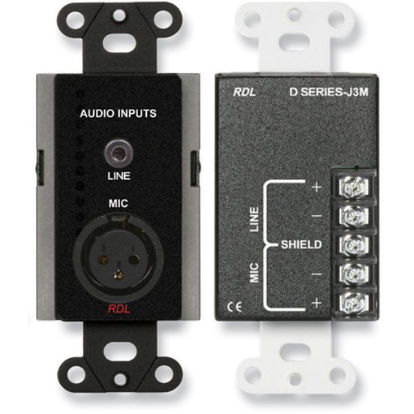 RDL-DB-J3M Mic & Line Input Assembly for XLR Mini Jack & Terminal Block, Black