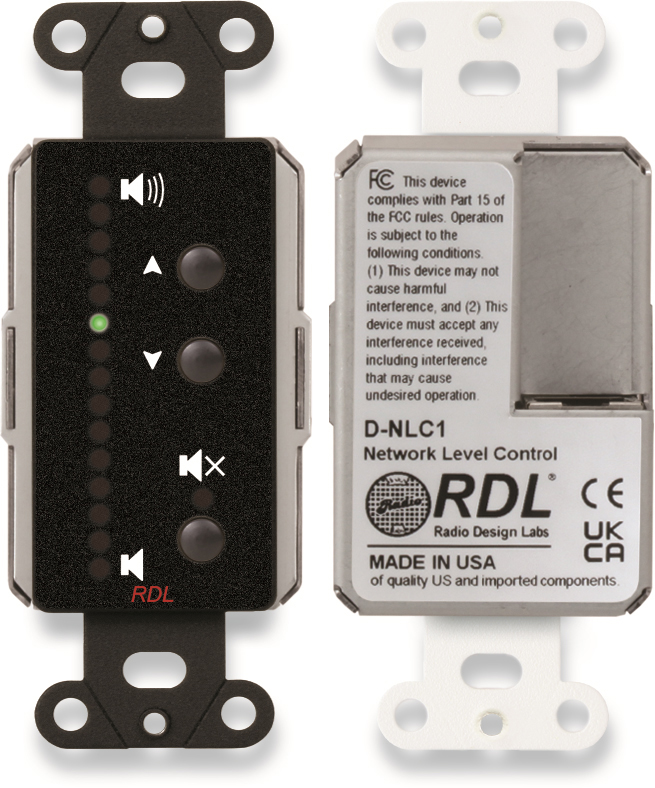 RDL-DB-NLC1 Dante Network Level Remote Volume Control Wall Plate with LEDs, Black