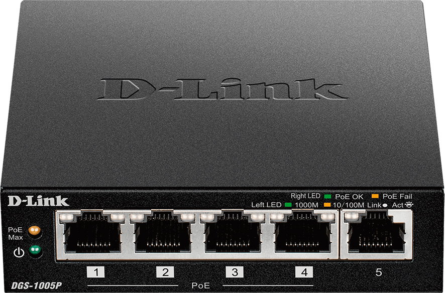 Systems DLNK-DGS-1005P 5-Port Gigabit Unmanaged Ethernet Desktop Switch with 4 PoE Ports -  D-Link