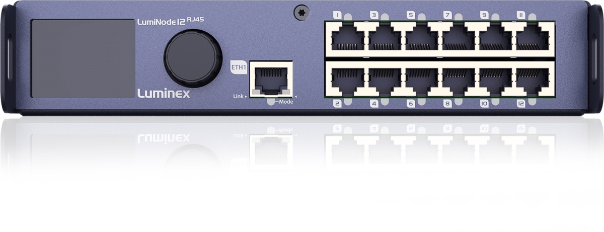 LMX-LU0100073 19 in. LumiNode 12 RJ45 Half-Rack Ethernet & DMX Processor with 2x 1GB Ethercon Ports & 12x RJ45 DMX
