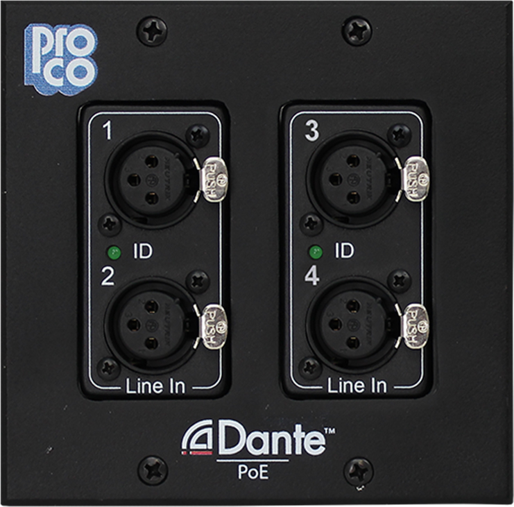 PRCO-AODDP-4XF 4 Channel Input Neutrik Female XLR Dante Wall Plate Box