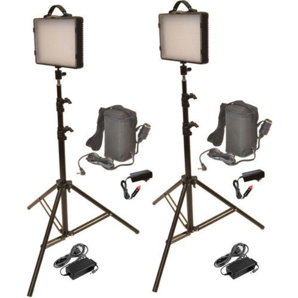 Picture of Bescor Video BES-LED200KB 300 W Dual LED Studio Light Kit with 2 12v 3a HP3ATM Battery Packs & 2 CLC200 Cords
