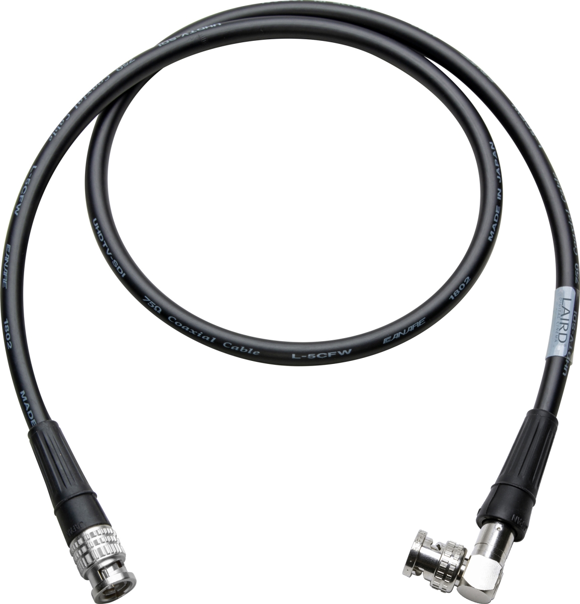 Picture of Laird Digital Cinema SD6-BBA-150 125 ft. Canare L-5CFW HD-SDI & SMPTE 424M RG6 BNC to Right Angle BNC Cable&#44; Black
