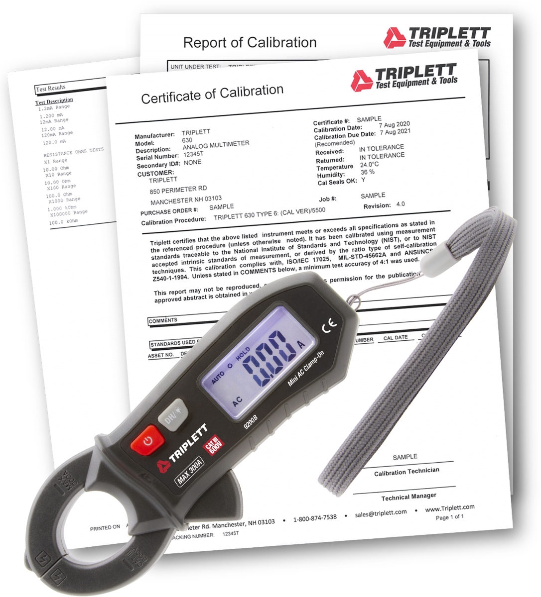 TRIPL-9200B-NIST 300A True RMS AC Mini Clamp Meter with Cert of Traceability to NIST