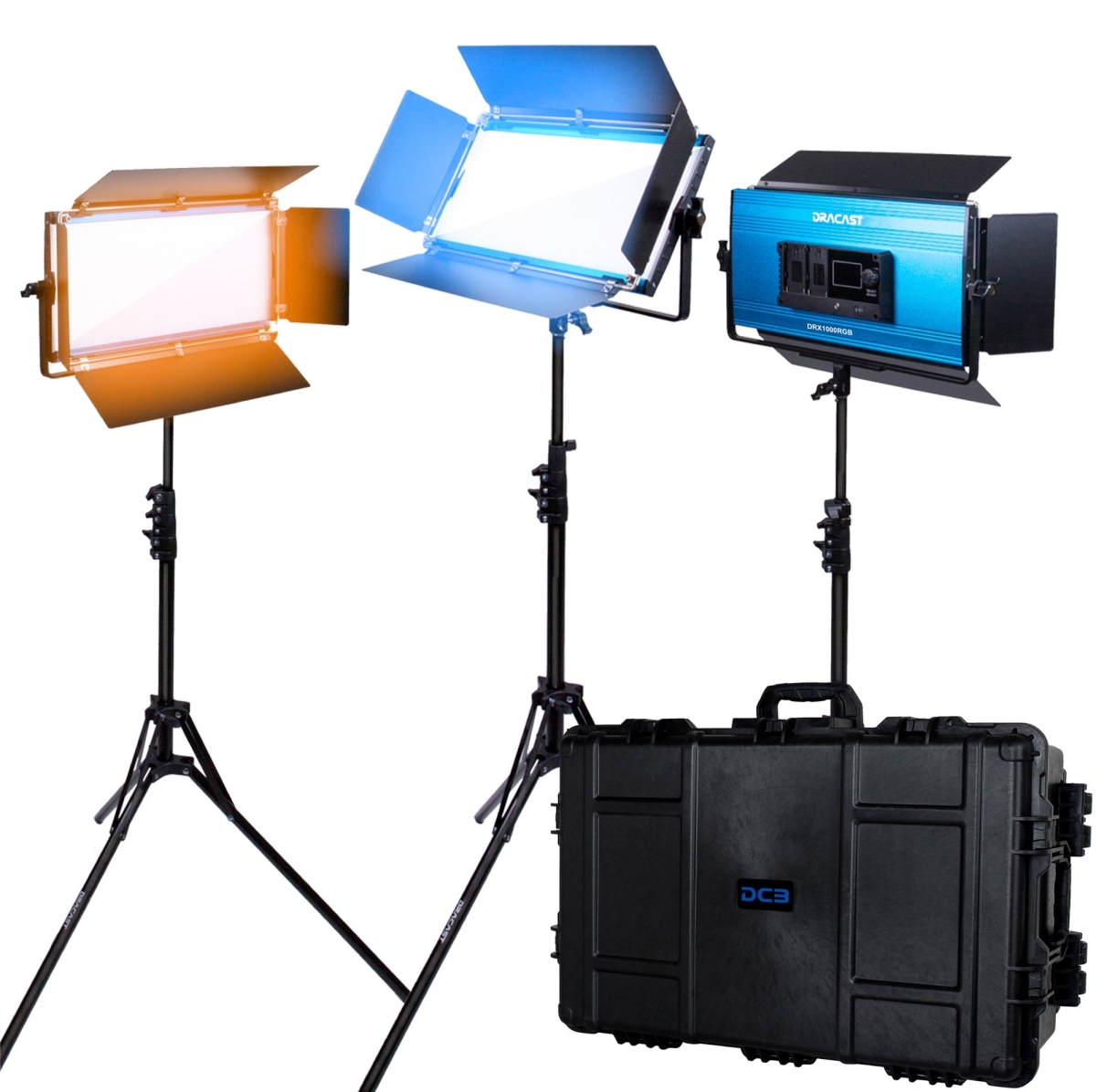 Picture of Dracast DR-DRX31000BNH LED1000 X-Series Bi-Color LED 3-Light Kit with Injection Molded Travel Case