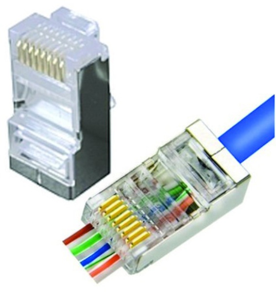 Picture of Calrad Electronics CLRD-72-495SH100 RJ45 Cat5E Shielded Pass Thru Connectors 100 PK Jar