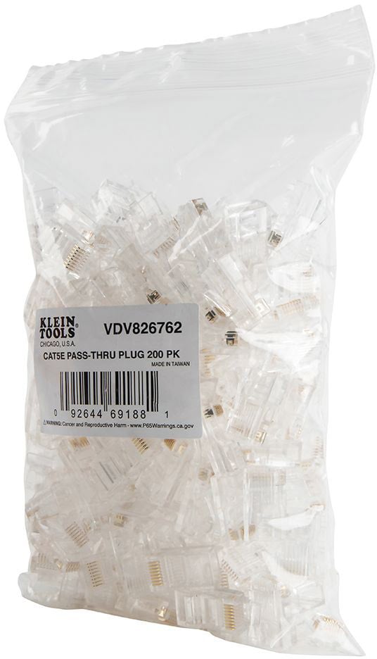 Klein Tools VDV826-762 Pass-Thru RJ45-CAT5e Modular Data Plugs (200-Pack)