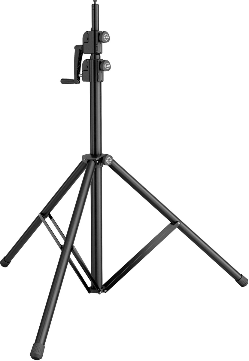 K&M KM-24730 Push-Button & Hand Crank Wind-Up Lighting Stand - Adjustable up to 9 Foot - Black