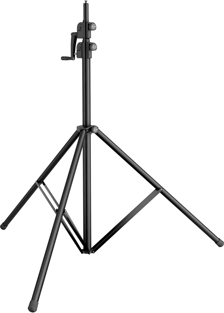 K&M KM-24740 Push-Button & Hand Crank Wind-Up Lighting & Speaker Stand - Adjustable up to 13 Foot - Black