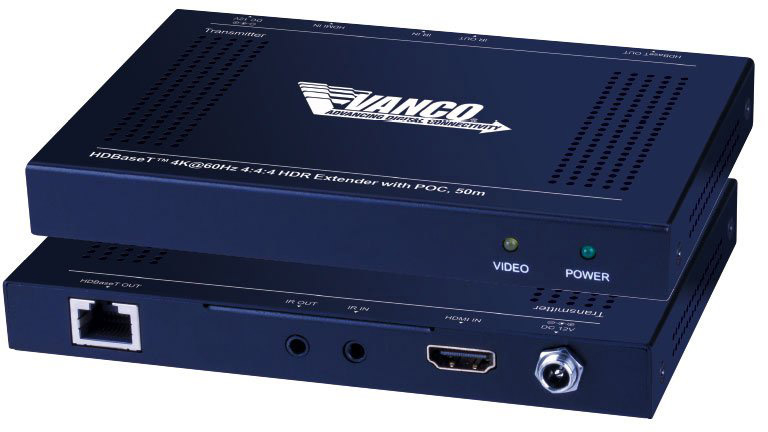 Picture of Vanco VCO-HDBT4K50 HDBaseT 4K-60Hz HDR HDMI Extender with 164 ft. - 1080p 230 ft. HDCP 2.2 Bi-Directional IR PoC