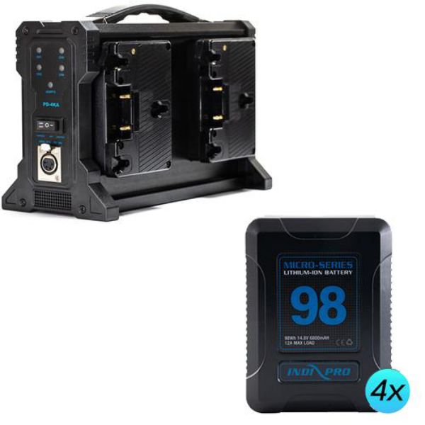 INDI-GMPKT4 98Wh 4X Micro-Series Li-Ion Camera & Quad Pro Mount Battery Charger Kit