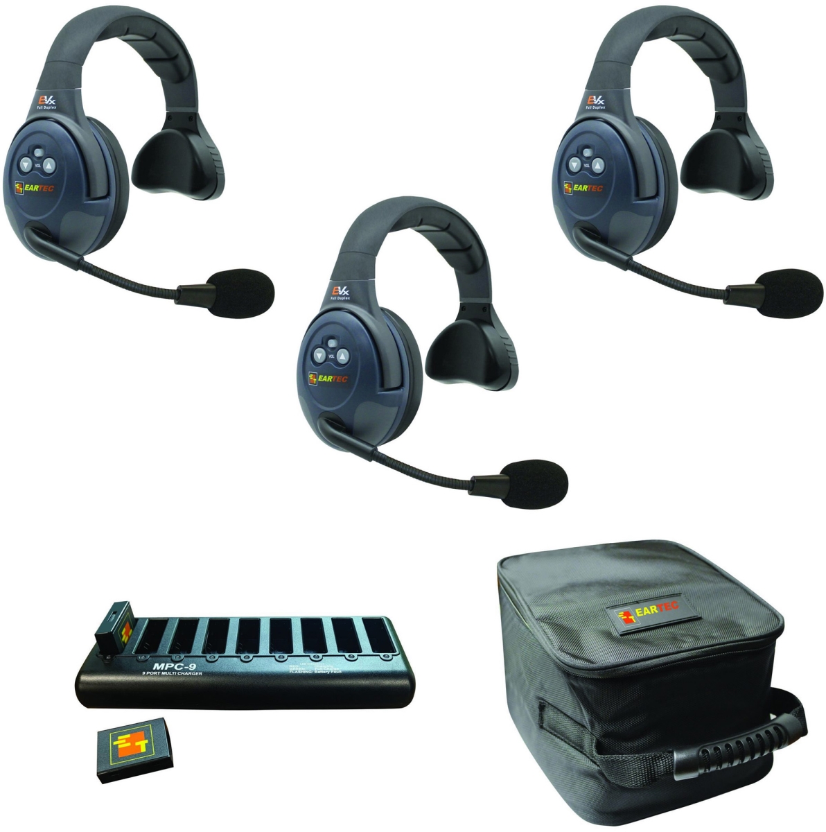 EAR-EVX3S Full Duplex Wireless Intercom System with 3 Single Speaker Headsets