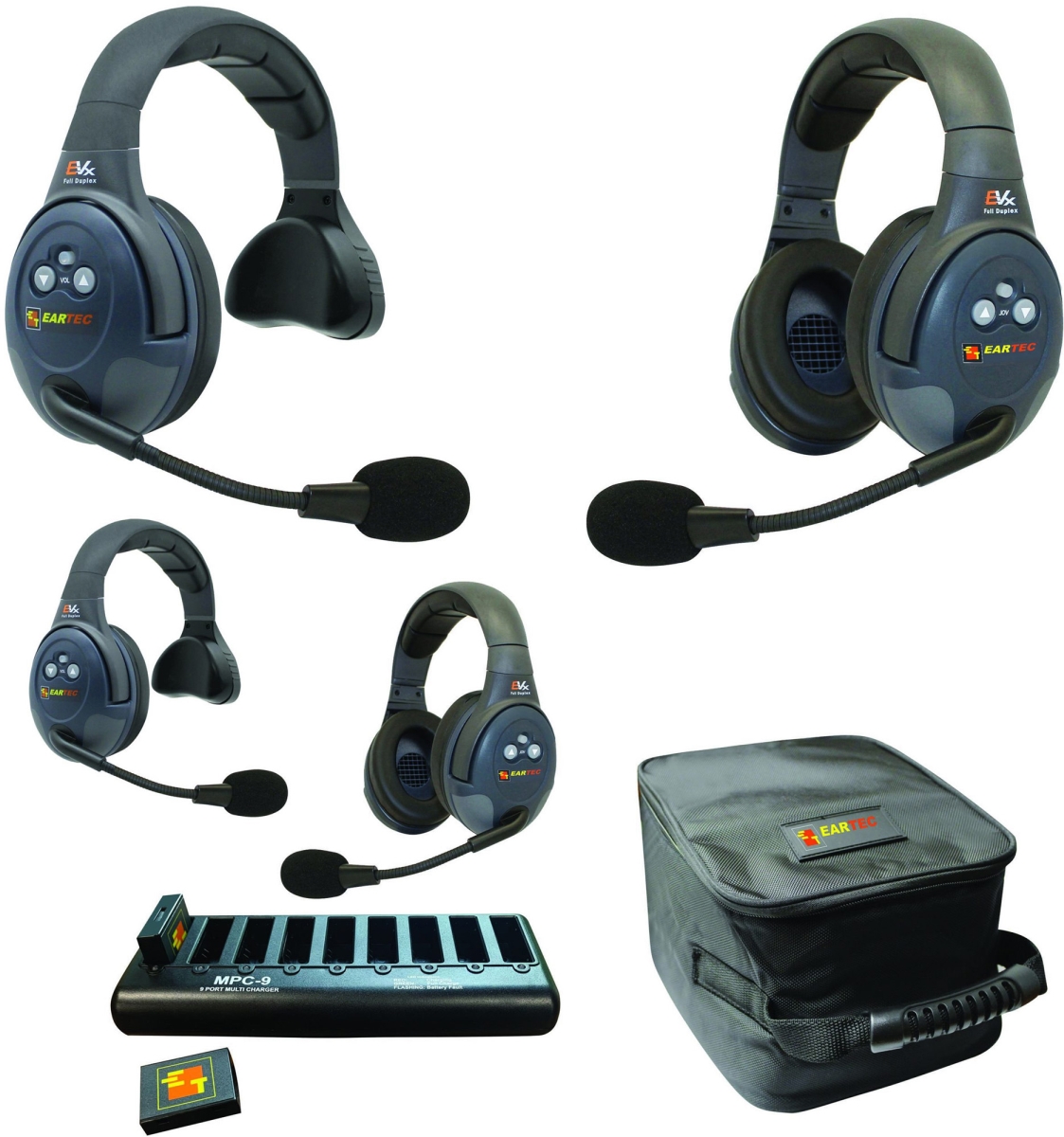 EAR-EVX422 Full Duplex Wireless Intercom System with 2 Single & 2 Dual Speaker Headsets
