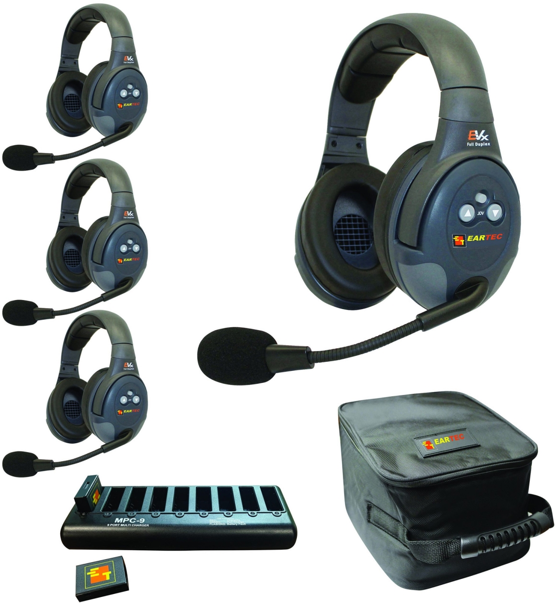 EAR-EVX4D Full Duplex Wireless Intercom System with 4 Dual Speaker Headsets