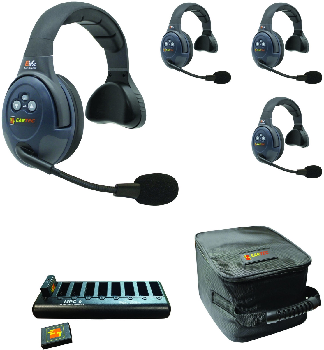 EAR-EVX4S Full Duplex Wireless Intercom System with 4 Single Speaker Headsets