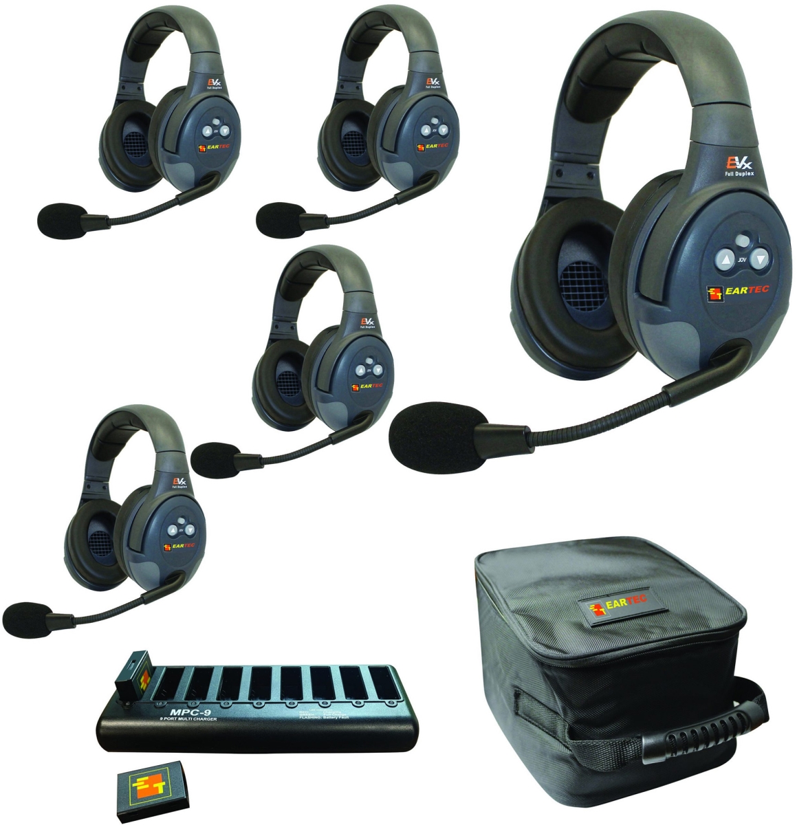 EAR-EVX5D Full Duplex Wireless Intercom System with 5 Dual Speaker Headsets