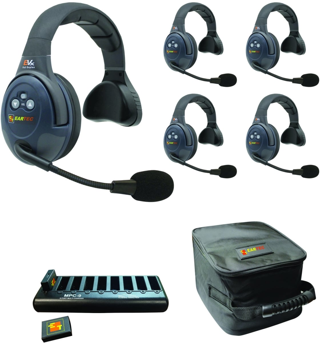 EAR-EVX5S Full Duplex Wireless Intercom System with 5 Single Speaker Headsets