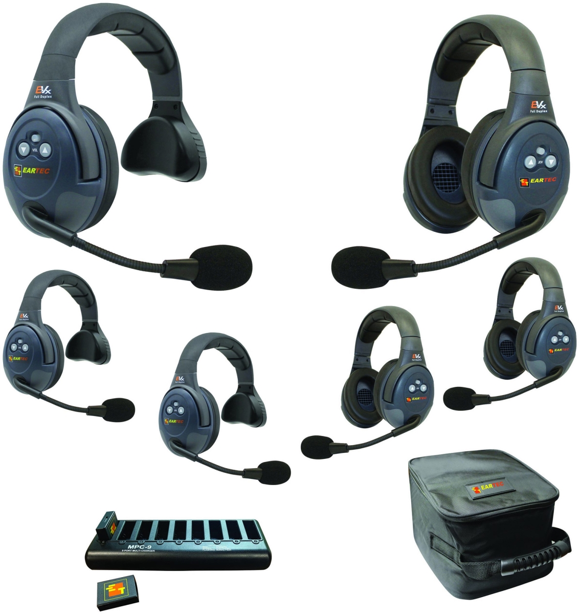 EAR-EVX633 Full Duplex Wireless Intercom System with 3 Single & 3 Dual Speaker Headsets