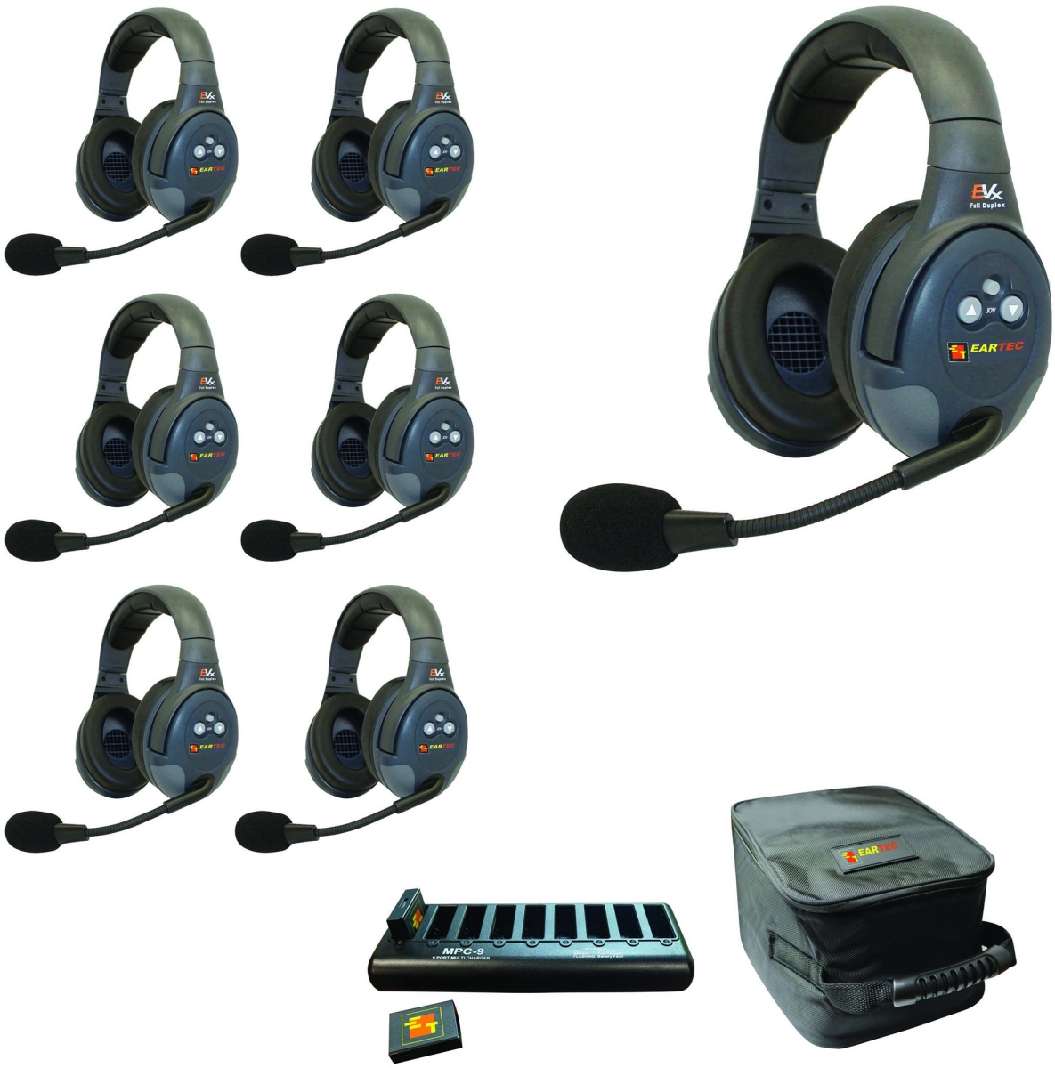 EAR-EVX7D Full Duplex Wireless Intercom System with 7 Dual Speaker Headsets