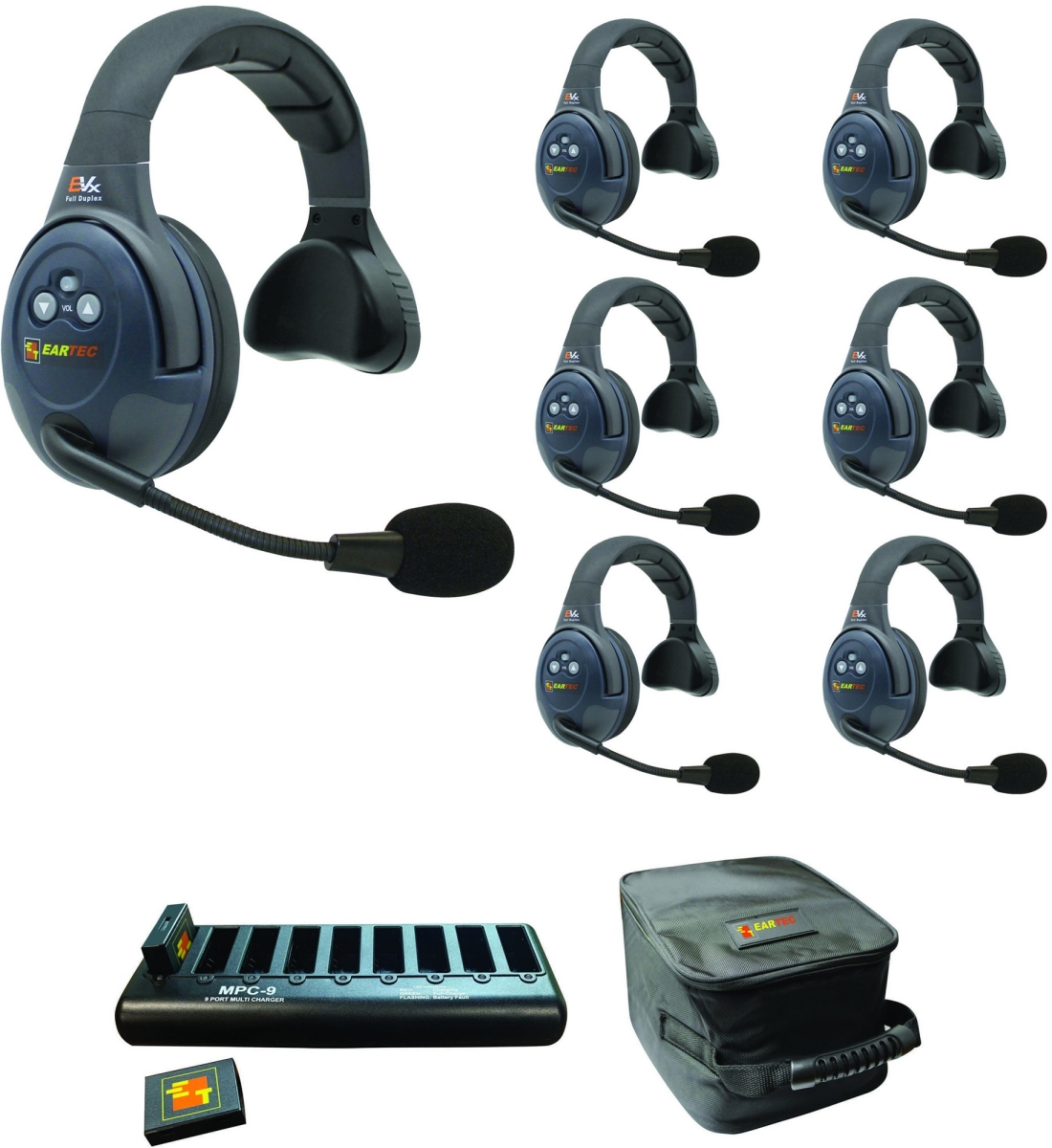 EAR-EVX7S Full Duplex Wireless Intercom System with 7 Single Speaker Headsets