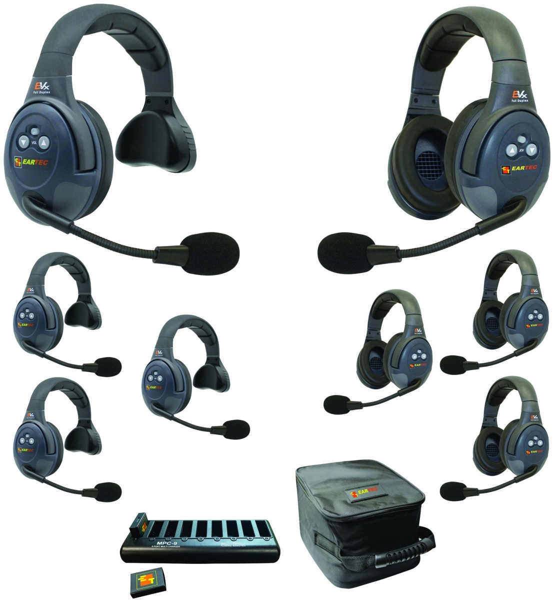 EAR-EVX844 Full Duplex Wireless Intercom System with 4 Single & 4 Dual Speaker Headsets