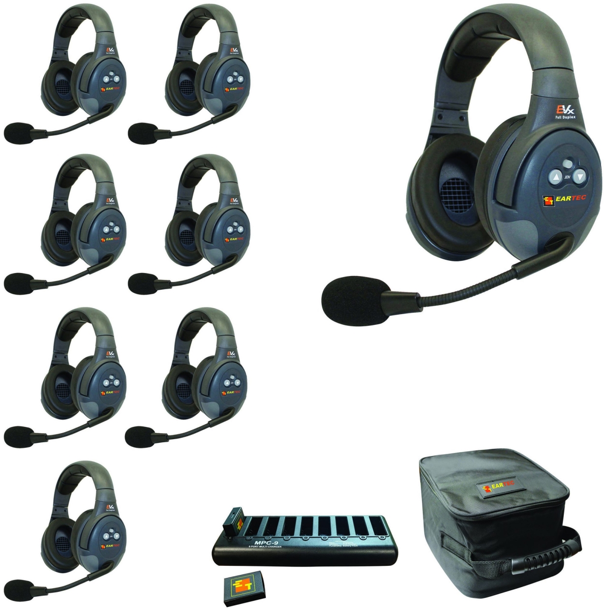 EAR-EVX8D Full Duplex Wireless Intercom System with 8 Dual Speaker Headsets