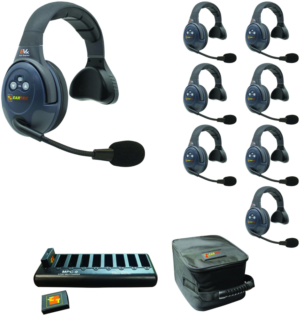 EAR-EVX8S Full Duplex Wireless Intercom System with 8 Single Speaker Headsets