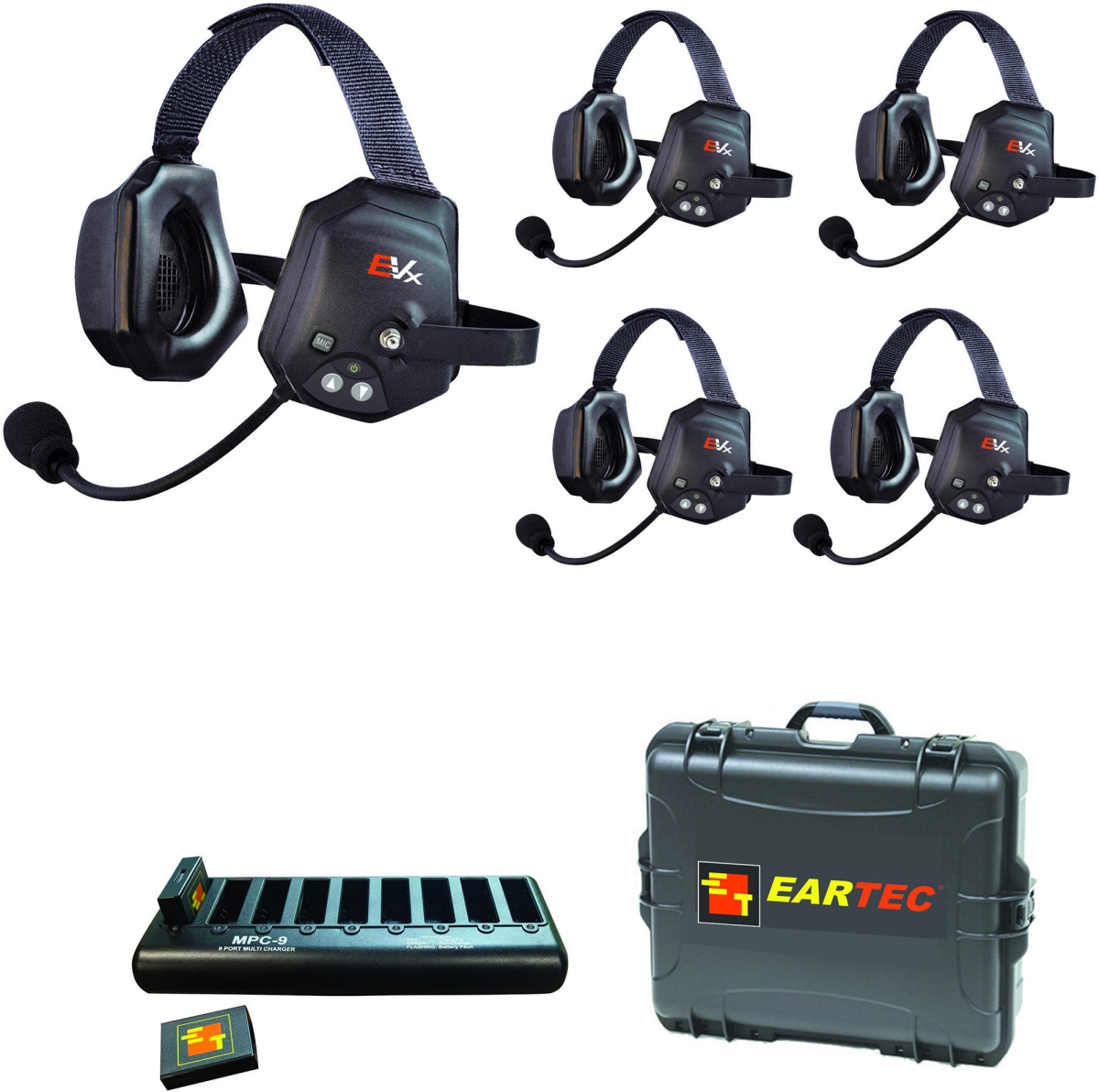EAR-EVXT5 Xtreme Full Duplex Wireless Intercom System with 5 Dual Speaker Headsets