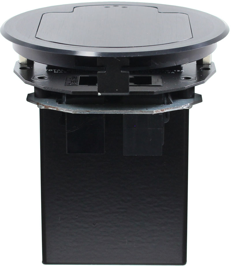 -T3-AC2HW-BLK Direct Round Table Box with 2 AC & 2 Keystone Connectors, Black