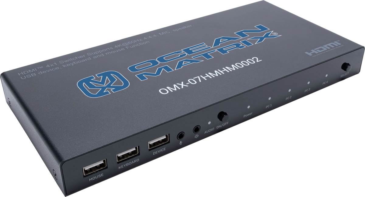 OMX-07HMHM0002 4 in. 4K 60Hz HDMI Switcher with USB Device Hotkey & Microphone Speaker