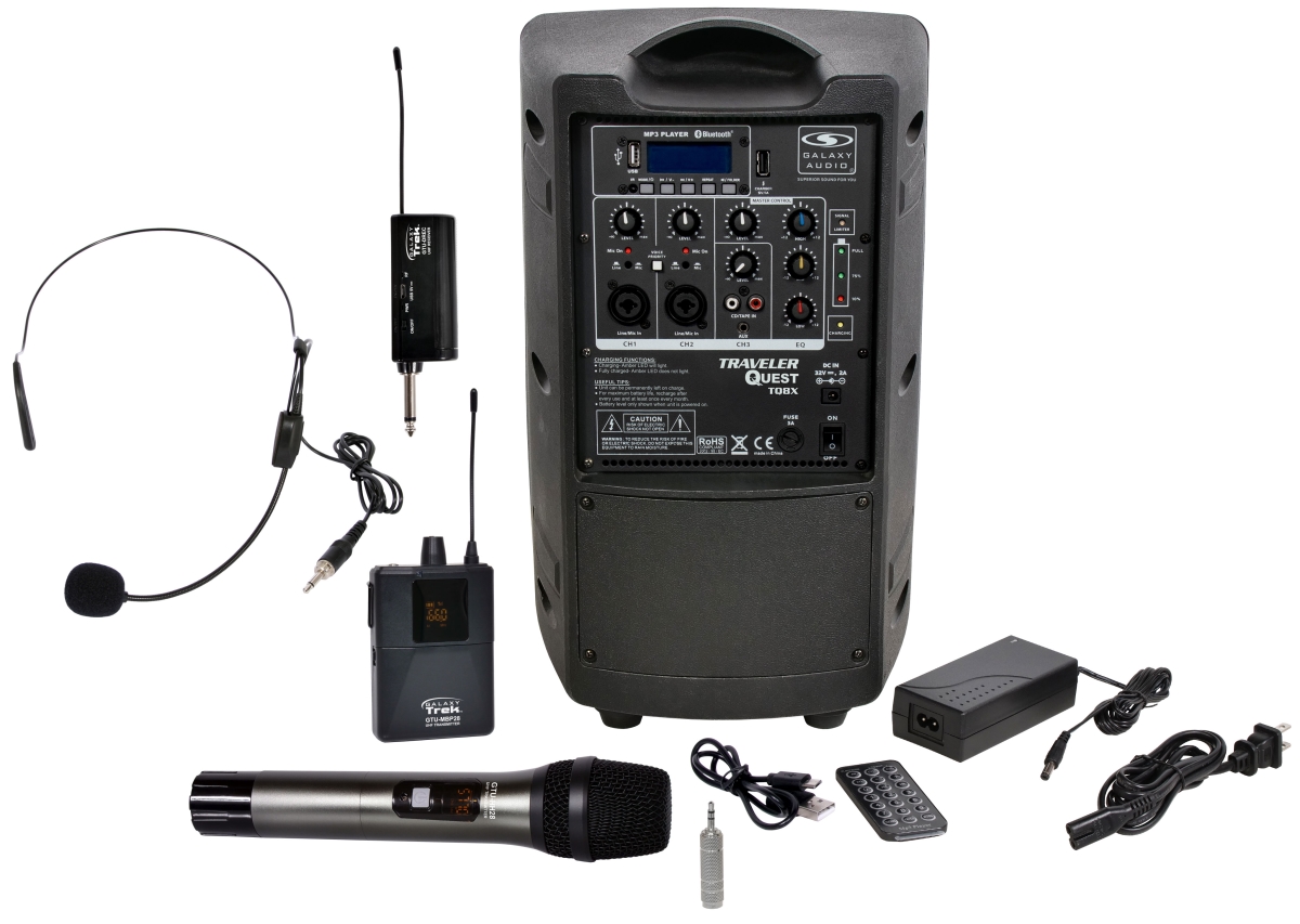 TQ8X-GTU-SHP5AB QUEST 8 Battery Powered Portable Wireless PA System with Wireless Handheld & Headset - 470-530 MHz