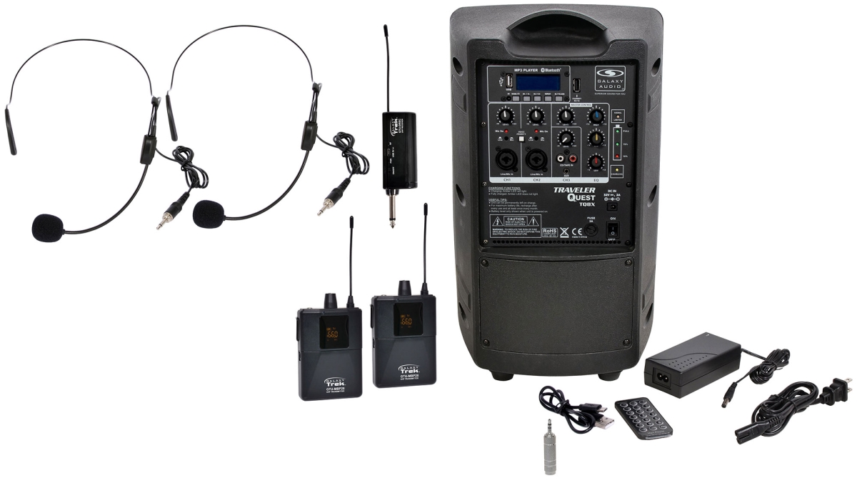 TQ8X-GTU-SSP5AB QUEST 8 Battery Powered Portable Wireless PA System with 2 Wireless Headsets - 470-530 MHz