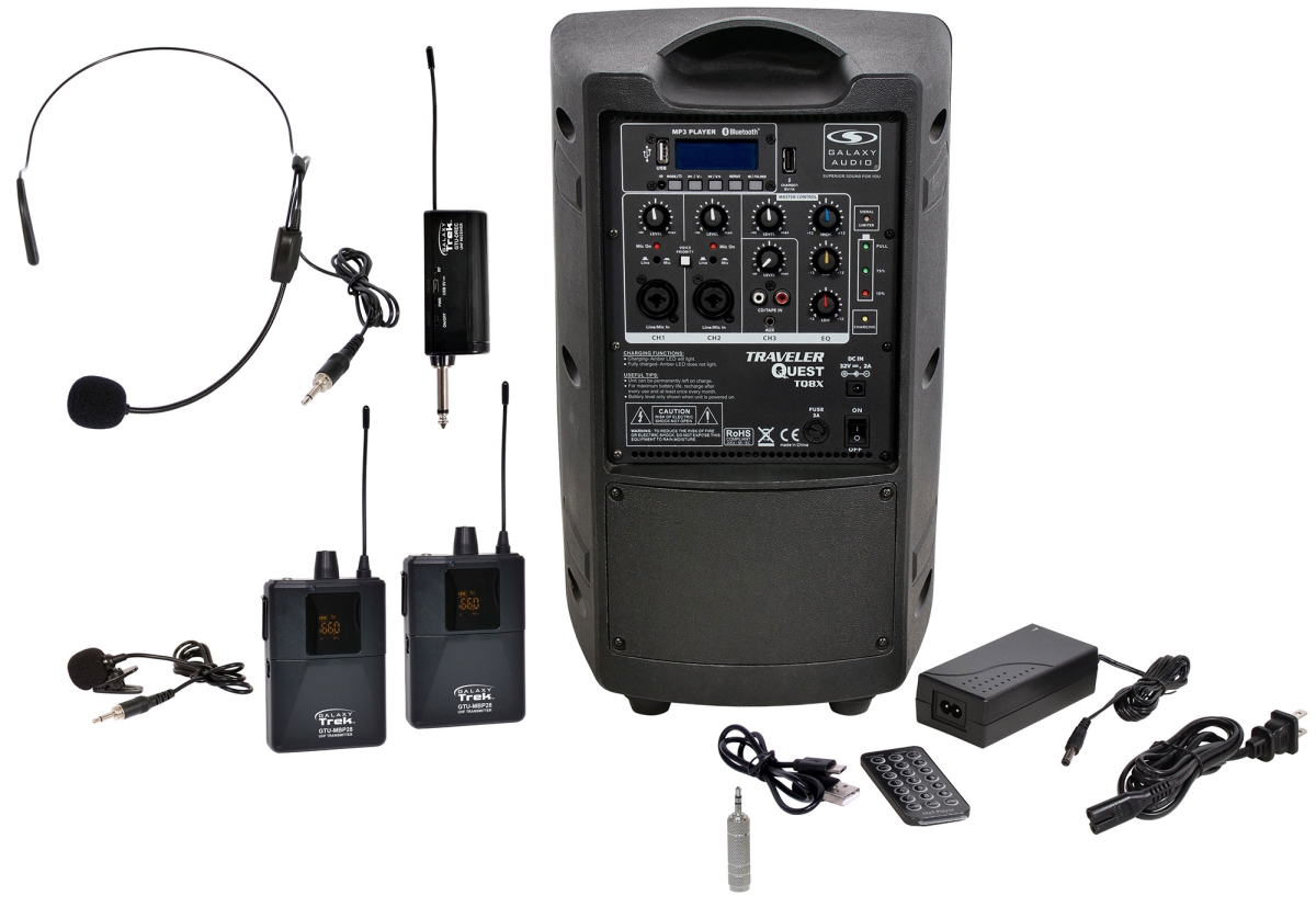 TQ8X-GTU-SVP5AB QUEST 8 Battery Powered Portable Wireless PA System with Wireless Headset & Lav - 470-530 MHz