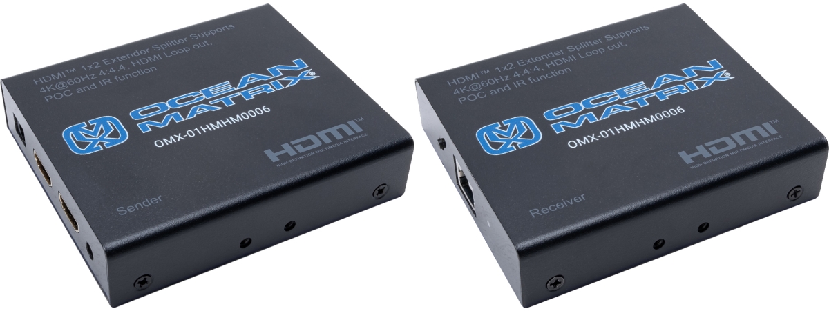 Picture of Ocean Matrix OMX-01HMHM0006 POC IR Function HDMI 1x2 Extender Splitter Set with HDMI Loop Out