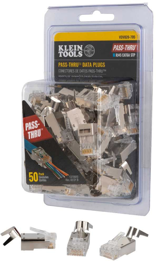 KLT-VDV826-705 Pass-Thru RJ45-CAT6A Shielded STP Modular Data Plugs - Pack of 50