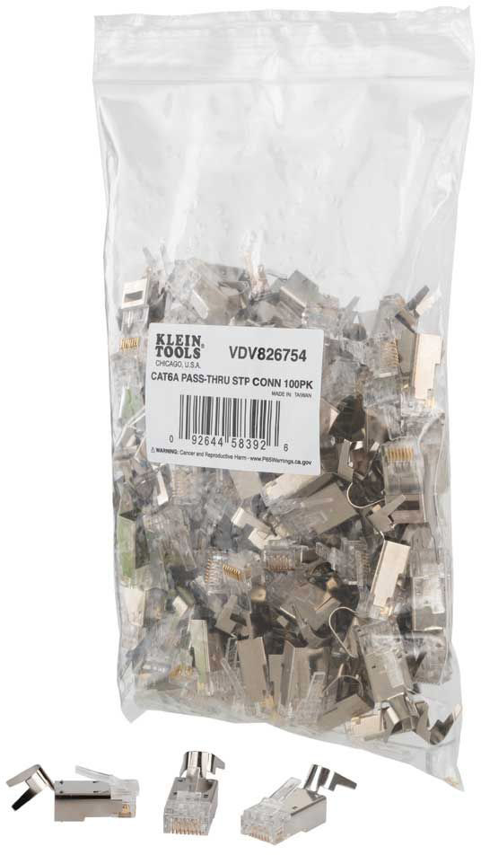 KLT-VDV826-754 Pass-Thru RJ45-CAT6A Shielded STP Modular Data Plugs - Pack of 100
