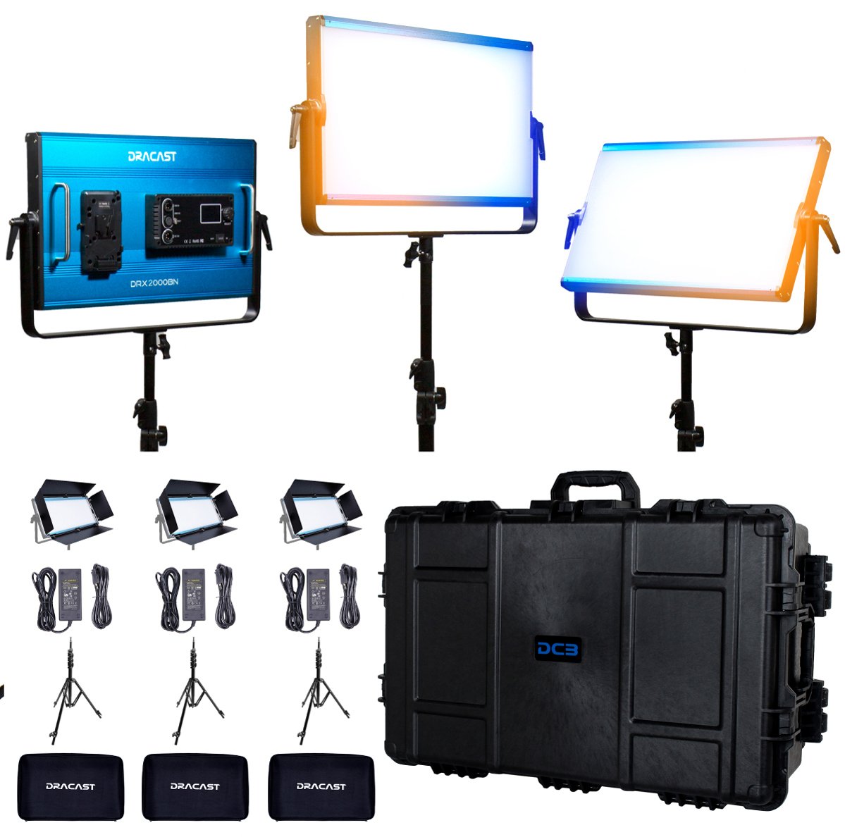 Picture of Dracast DR-DRX32000BNH X Series LED2000 Bi-Color LED 3 Light Kit with Injection Molded Travel Case