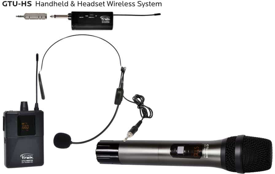 GXY-GTU-HSP5AB UHF Mini Dual Wireless System with Handheld Transmitter-Headset Mic with Transmitter & Dual Receiver -  GALAXY AUDIO