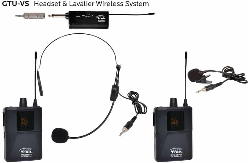 GXY-GTU-VSP5AB UHF Mini Dual Wireless System - Lav Mic & Headset Mic with Transmitters & Dual Receiver -  GALAXY AUDIO