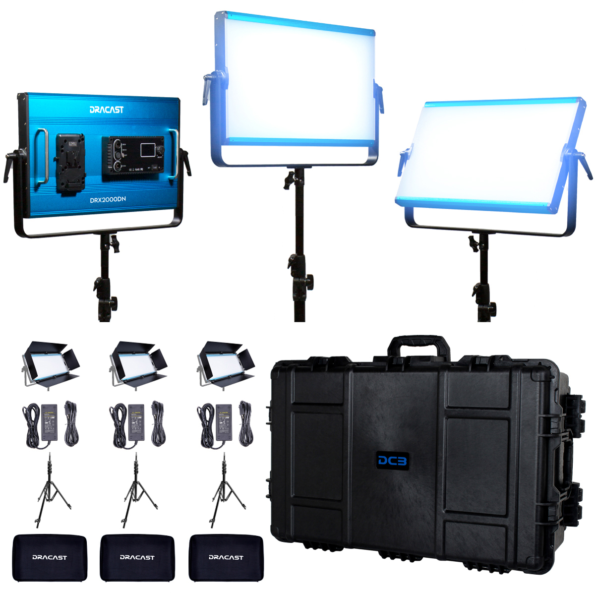 Picture of Dracast DR-DRX32000DNH X Series LED2000 Daylight LED 3 Light Kit with Injection Molded Travel Case