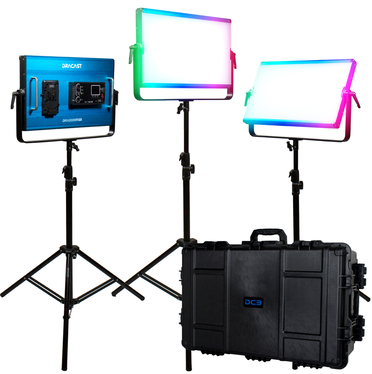 Picture of Dracast DR-DRX32000RGB X Series LED2000 RGB & Bi-Color LED 3 Light Kit with Injection Molded Travel Case