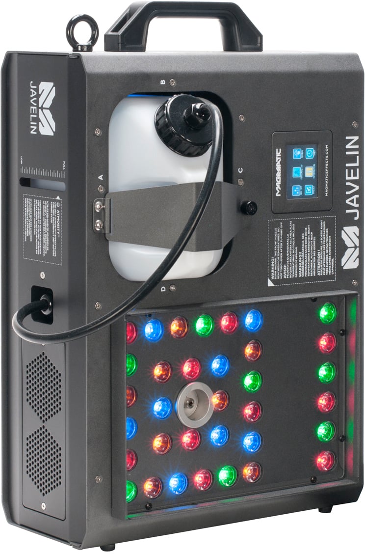 Picture of Elation ELAT-JAVELIN 90 deg Rotation Magmatic JAVELIN 1500 watt CO2 Simulator Fog Machine with 34 x 2 watt & RGBA LEDs