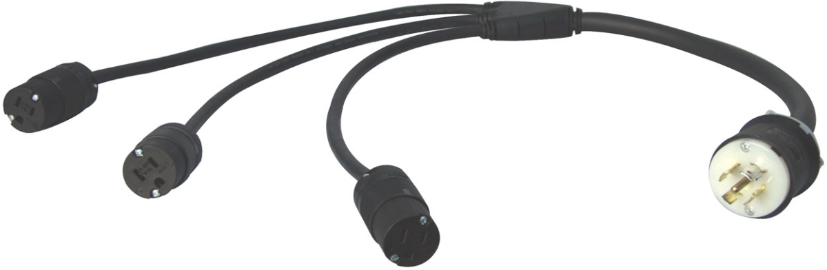 Picture of LEX Products LEX-4125-L21-520 3 ft. Molded W NEMA 5-20 Three-Phase Three-Fer Molded Power Adapter - L21-20P-3 & 5-20C - Black