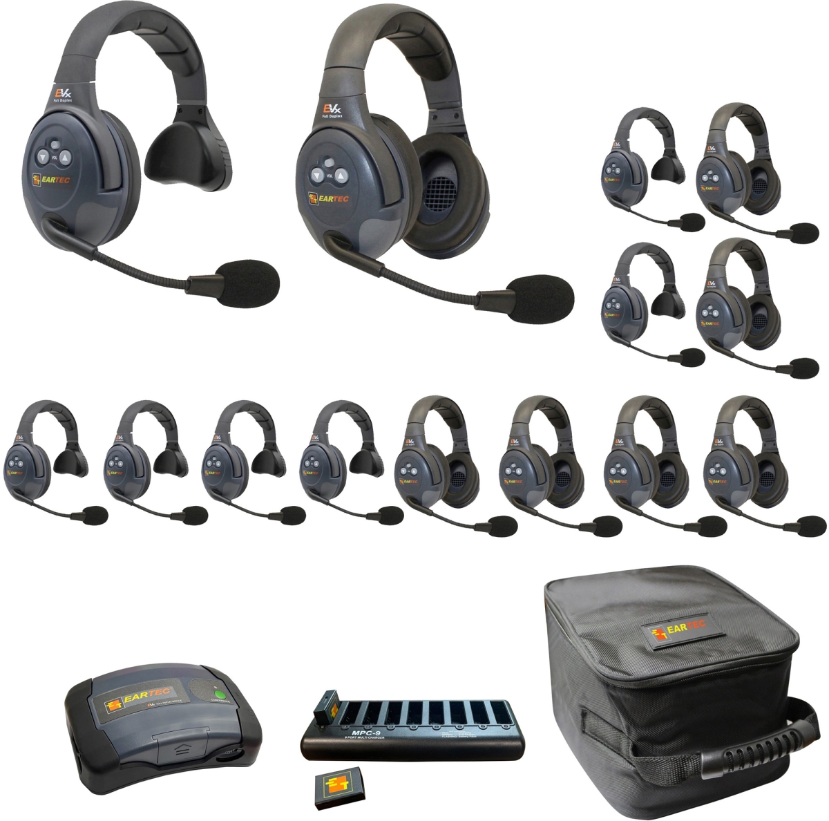 EAR-EVX1477-CM Full Duplex Dual Channel Wireless Intercom System with 7 Single 7 Dual Speaker Headsets