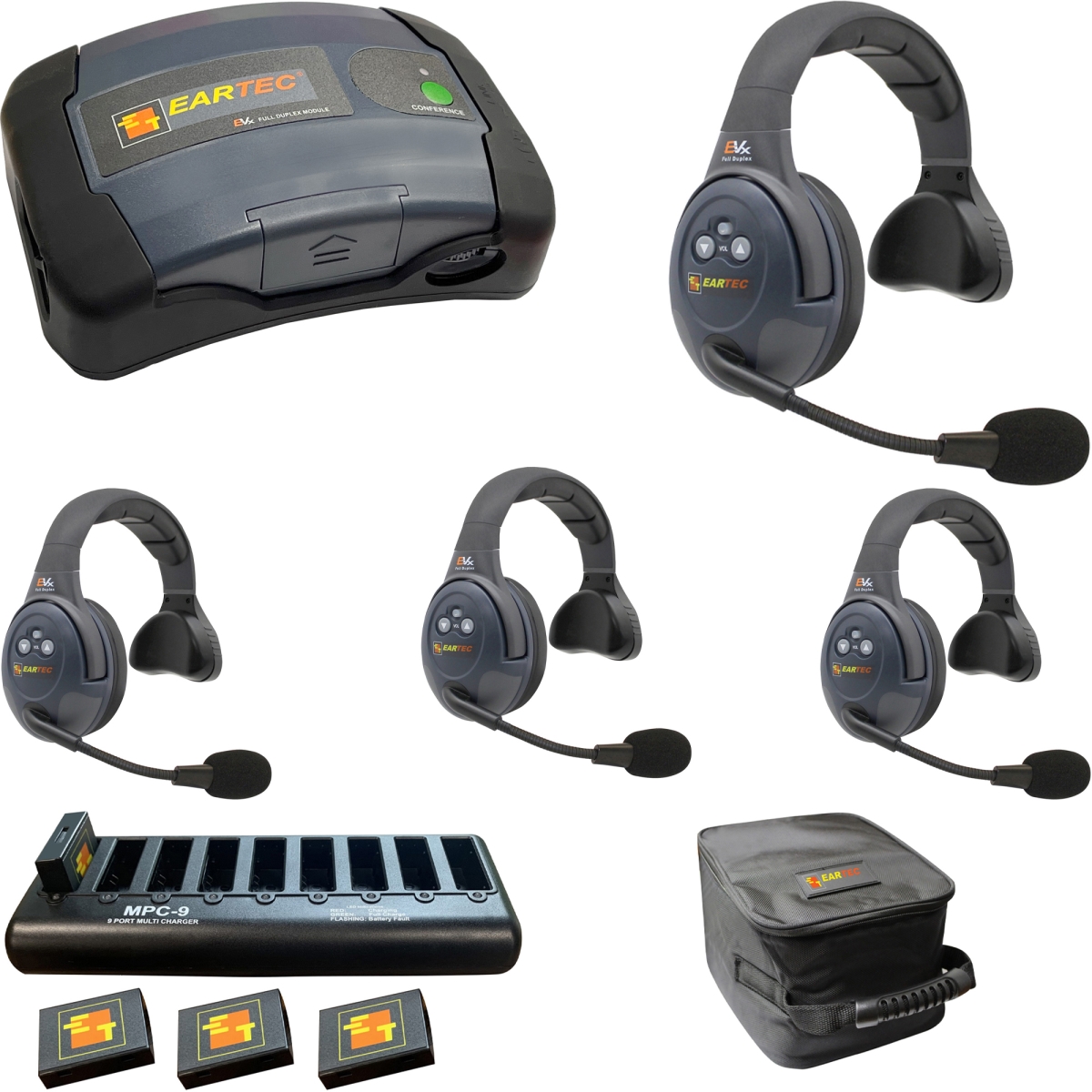 EAR-EVX4S-CM Full Duplex Dual Channel Light Industrial Wireless Intercom System with 4 Single-Ear Headsets