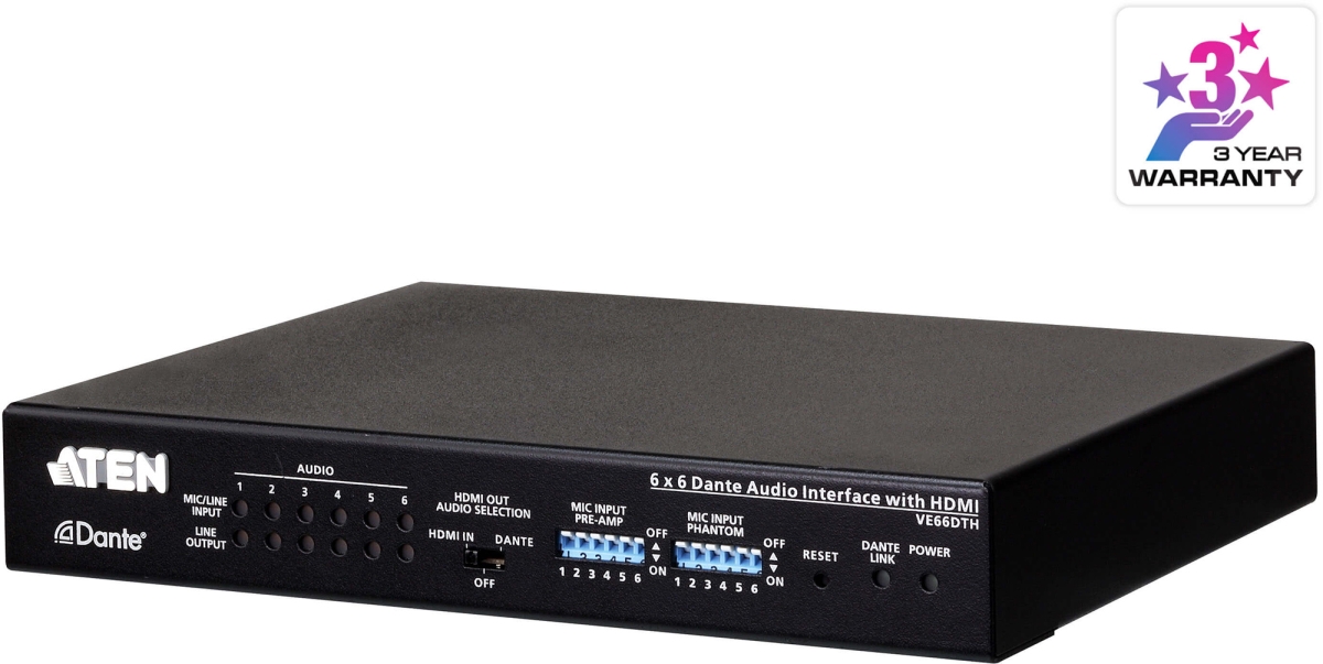 VE66DTH 6 x 6 4K Dante Audio Interface with HDMI 2.0, Brown