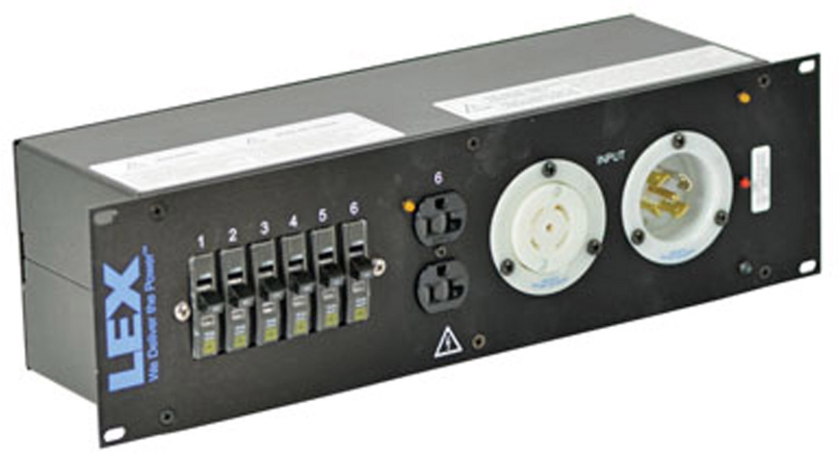 LEX-PRM3IN-5CC2D 3RU L21-30 In & Thru Front L5-30 Locking Receptacles Rear Rack Mount Power Distribution